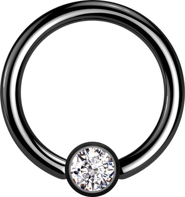 Star Piercing Micro Closure Ring schwarz Zylinder Kristall silber (Chirurgenstahl 316L, ohne Messing)