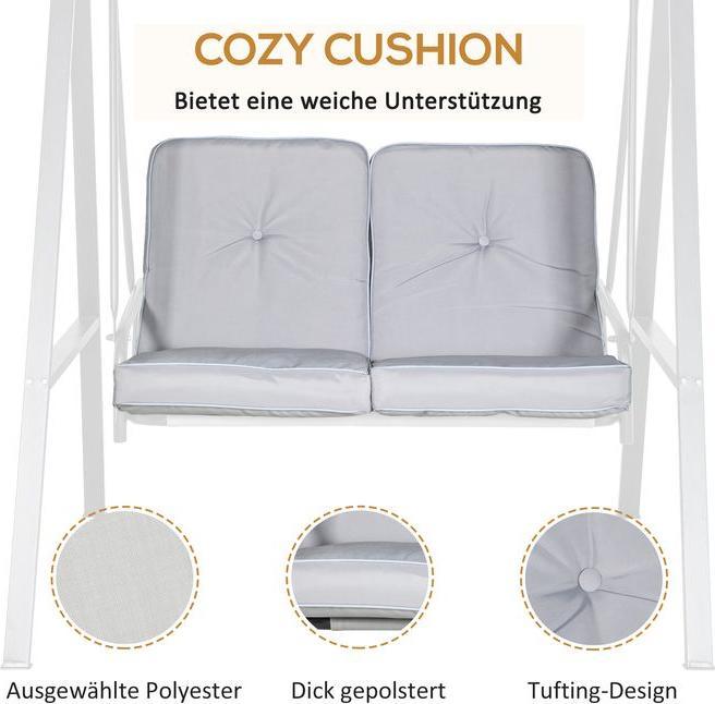 Produktbild Swisshandel24 Hollywoodschaukel 2-Sitzer, verstellbares Dach, Kissen, bis 220 kg, Grau, 145x116x172 cm