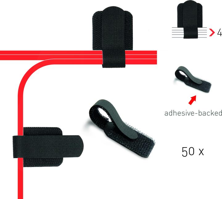 Label-the-cable Klettkabelhalter selbstklebende (Kunststoffkabelbinder, 90 mm, 50 Stk.)