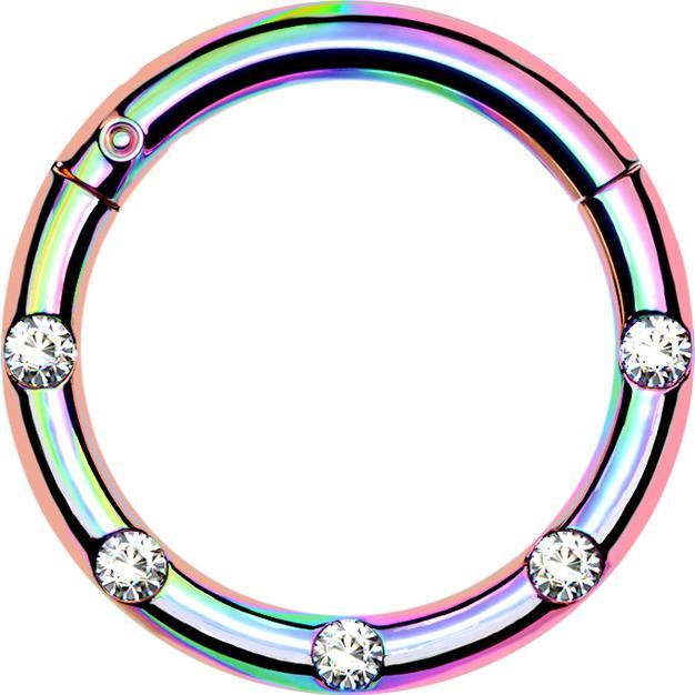 Immagine prodotto Star Piercing Anello micro segmento con cerniera colorata cinque cristalli argento (Acciaio chirurgico 316L)