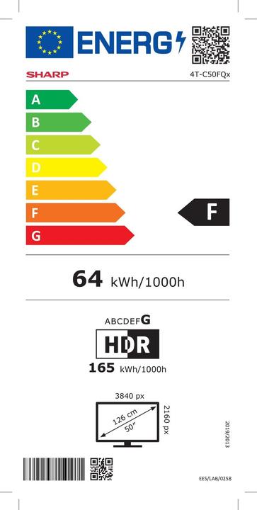 Energielabel Sharp 50FQ5EA 4K Ultra HD Google TV 126 cm (50") (50", QLED, 4K, 2023)