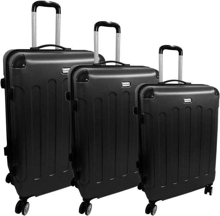 Mojawo 3tlg Luxus Hartschalen Kofferset Schwarz (Handgepäck (bis 50l), M (50 - 90l), L (90 - 115l))