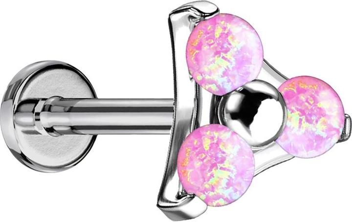 Actual product image Star Piercing Micro Threadless Labret silver triangle three opals pink (Titanium G23, without brass)
