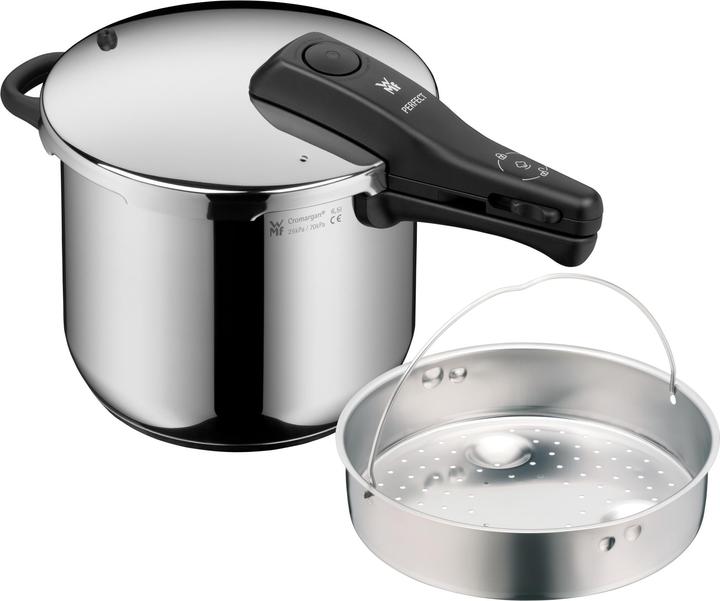 WMF Pressure cooker 6.5 litre incl. insert large cooking signal Perfect induction stainless steel (22 cm, Steam cooker, Stainless steel)