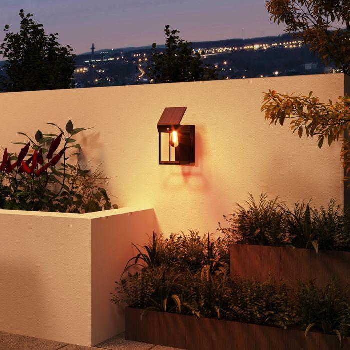 Immagine prodotto Swisshandel24 Applique solare LED luce da giardino bianco caldo sensore di luce regolabile IP44 nero (160 lm, IP44)