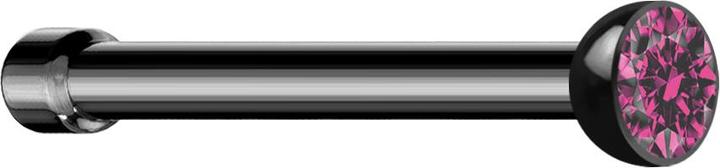 Star Piercing Nasenstecker gerade schwarz Halbkugel Kristall pink (ohne Messing, Chirurgenstahl 316L)