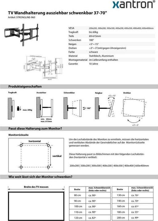 Produktbild Xantron Strong Line-960 (Wand, 70", 60 kg)