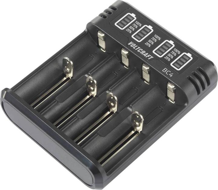 Voltcraft BC4 round cell charger LiIon, NiMH Mignon (AA), Micro (AAA), Baby (C (1 pcs., 10440, 16340, 17335, 17500, 17670, 18490, 18650, 21700, 22650, 26500, 26650, AAA, RCR123A, AA, Sub-C, Chargers without battery)