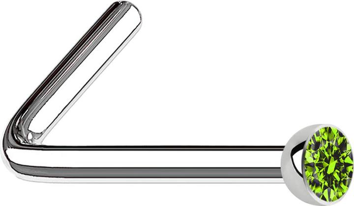 Star Piercing Nasenstecker gewinkelt silber mit Kristall hellgrün (ohne Messing, Chirurgenstahl 316L)