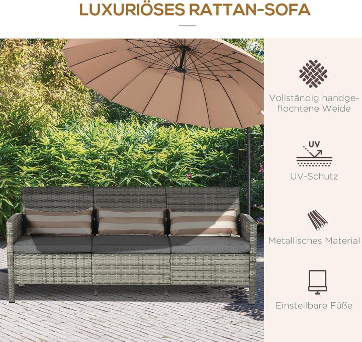 Produktbild Outsunny Rattan Loungesofa als 3-Sitzer