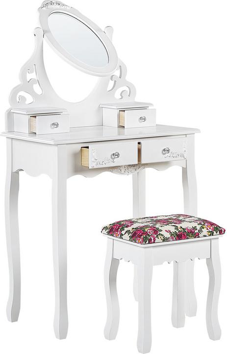 Produktbild Beliani Schminktisch mit ovalem Spiegel Hocker 4 Schubladen weiss AMOUR (39 x 30 x 47 cm)