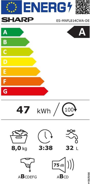 Energy Label Sharp ES-MNFL814CWA (8 kg, Left)