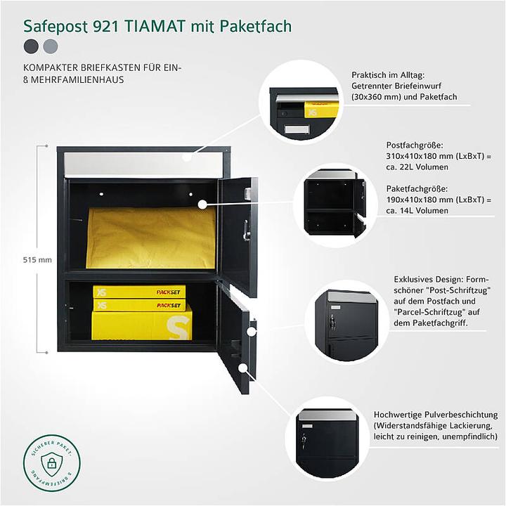 Productafbeelding SafePost 921 TIAMAT brievenbus met pakketvak zilver