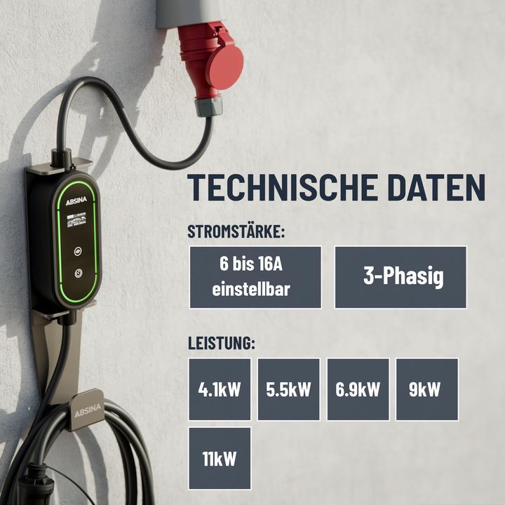 Produktbild Absina Typ 2 Ladekabel CEE (11 kW, 16 A, 6.40 m)