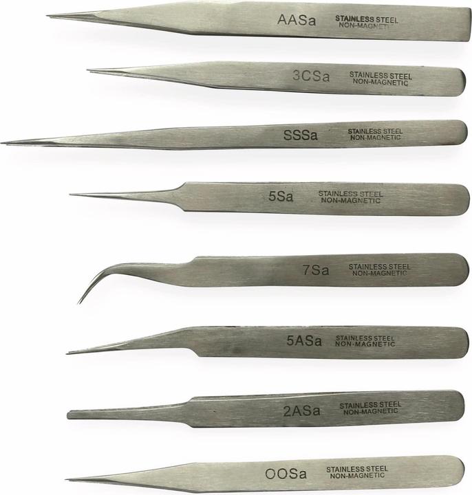 Actual product image Eneroid Stainless steel precision tweezers set, 8 pieces