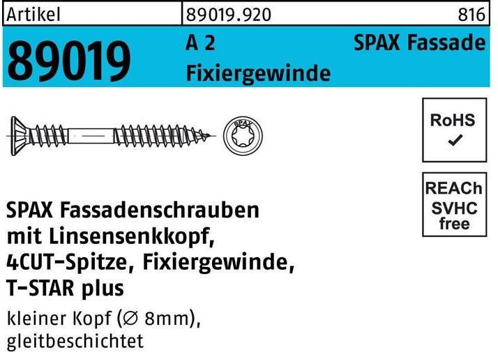 Actual product image Spax Facade screw 4.5 x 70 mm 100 pcs. Stainless steel A2 ( 25470004507022 ) Fixing thread Mini lens (100 Screws per piece)