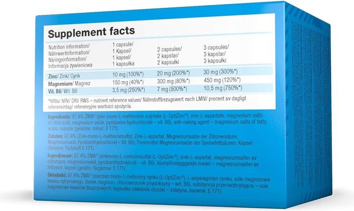 Nährwerte und Zutaten Olimp Sport Nutrition ZMA (T-Activation) 120 Caps (120 Stück, Kapseln, 111.60 g)