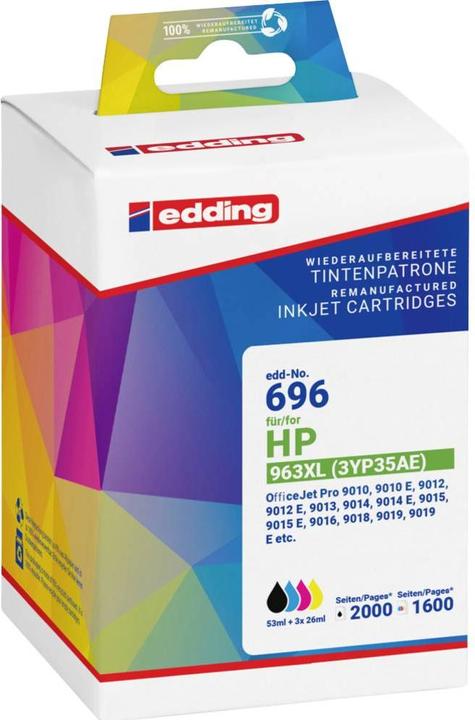 Edding EDD-696 schwarz, cyan, magenta, gelb Druckerpatrone kompatibel zu HP 963XL (3YP35AE), 4er-Se