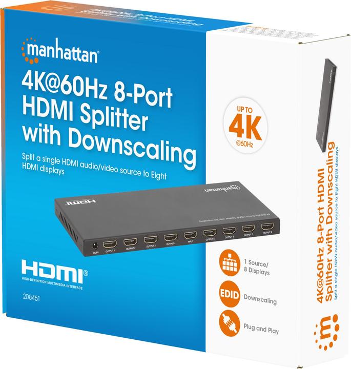 Immagine prodotto Manhattan 4K@60Hz 8-Port HDMI-Splitter mit Downscaling