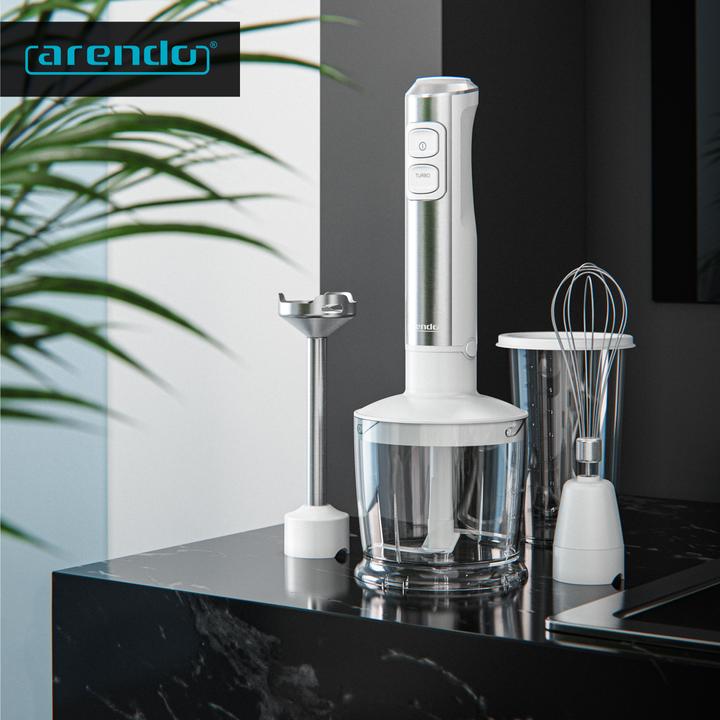 Produktbild Arendo Stabmixer 1200W weiß, Edelstahlmixer-Set inkl. Messbecher, Zerkleinerer, Schneebesen, Gleichstrommot