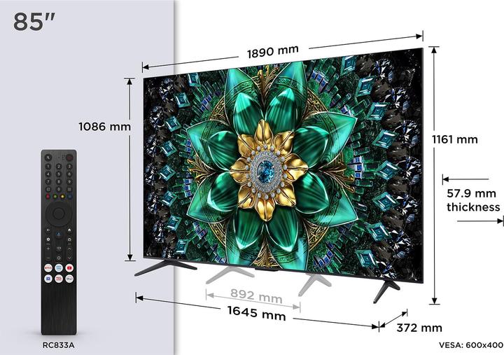 Immagine prodotto TCL Serie Q6C Smart TV QD-MiniLED 4K 85" 85Q6C, audio Onkyo 2.1, Dolby Vision IQ & Atmos, Google TV (85", Mini-LED, 4K, 2025)