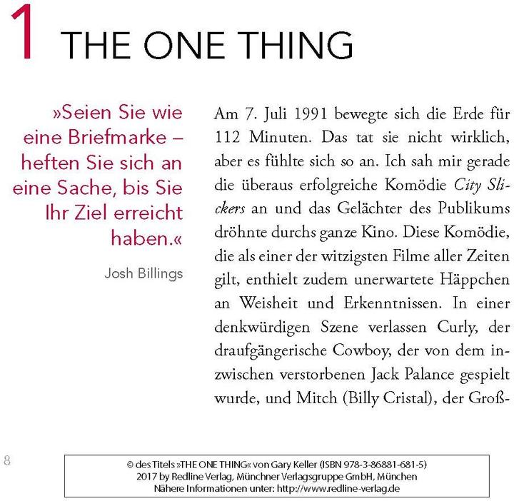 Produktbild The One Thing (Deutsch, Jay Papasan, 2017)