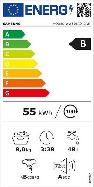 Energy Label Samsung DV80TA020AE/WS DV5000 (8 kg, Changeable, Right)