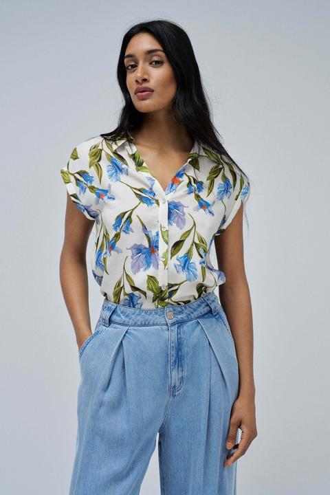 Salsa Jeans Kurzarmbluse Basic Shirt With Shoulder Ruffles (S)