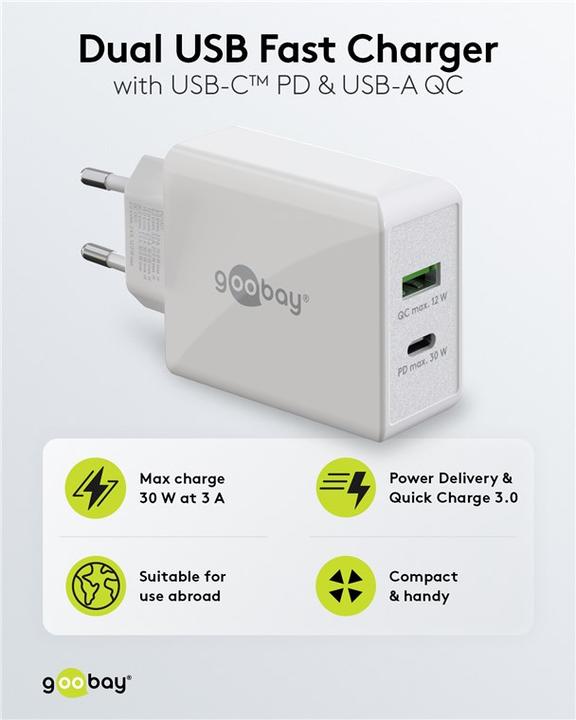 Produktbild Goobay Dual USB Schnellladegerät (30 W)