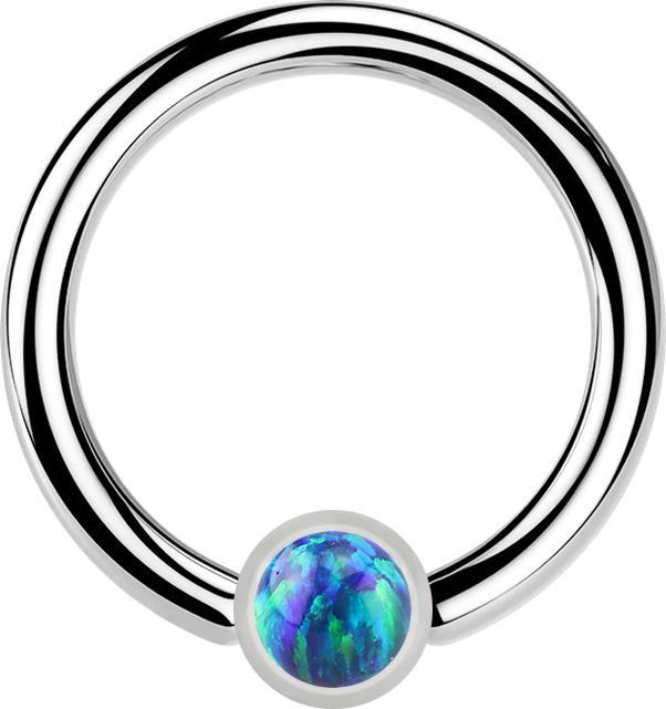 Star Piercing Micro Closure Ring silber Zylinder Opal blau (ohne Messing, Chirurgenstahl 316L)