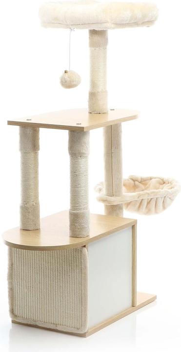 Actual product image Fudajo Cat Tree Wooden Beige 106cm Scratching Post with Cat House Sisal Scratching Trunks and Divans (106 cm, Beige, Wood)
