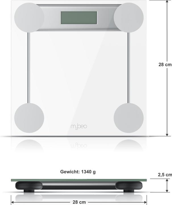 Image du produit Mybeo Digitale Waage für Personen, grosse Trittfläche aus 6mm Sicherheitsglas, Digitalwaage, Personenwaage (180 kg)
