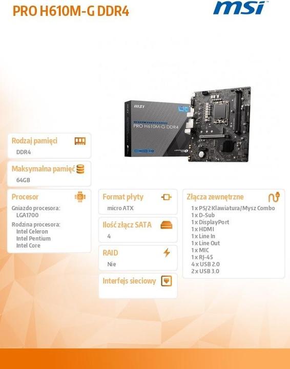Productafbeelding MSI PRO H610M-G DDR4 (LGA 1700, Intel H610, mATX)