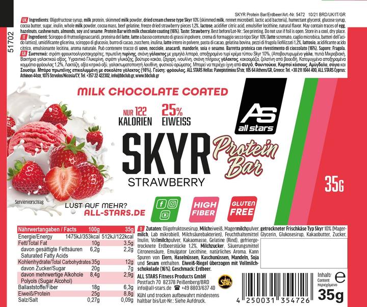 Nährwerte und Zutaten All-Stars SKYR Bar (Erdbeere, 24 Stk., 840 g)