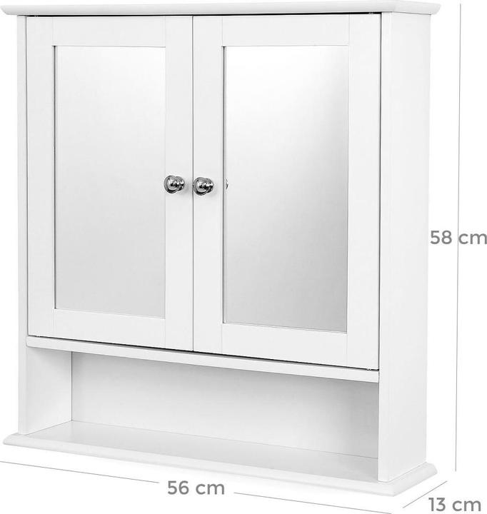 Image du produit Vasagle Armoire de toilette LHC002 blanc 56,5 x 13,0 x 58,5 cm (56 x 13 x 58 cm)