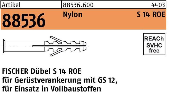 Actual product image Fischer Nylon plug-in dowel R 88536 (25 pcs.)