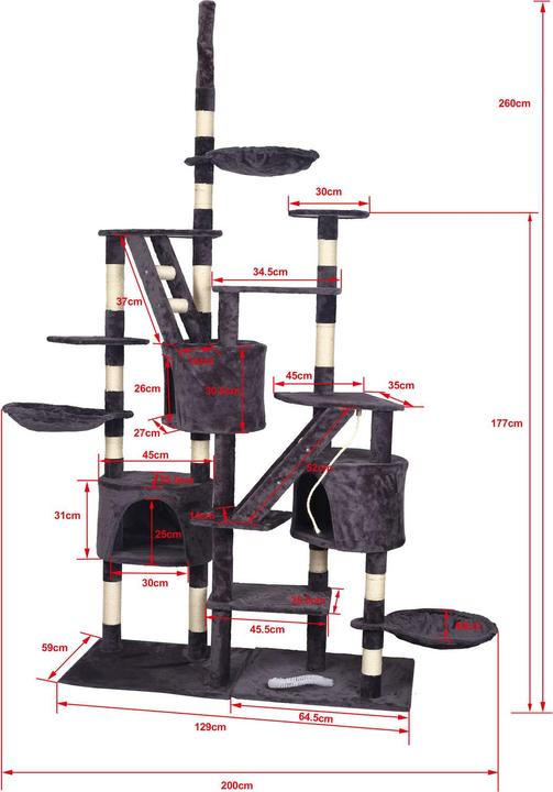 Produktbild Wiltec Kratzbaum deckenhoch 230-260cm Grau Katzenkratzbaum Katzenbaum Katze (260 cm, Grau)