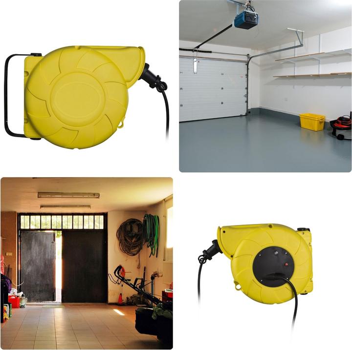 Actual product image Velleman AUTO-REWIND CABLE REEL - WALL MOUNT - 13+2 m - SCHUKO (13 m, 3.15 mm²)