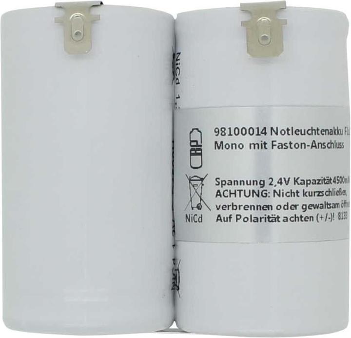 Produktbild XCell Notleuchtenakku NiCd 2,4V 4500mAh F1x2 Mono D mit Faston-Anschluss passend für 2,4 V Akku (1 Stk., 4500 mAh, Ladegerät inkl. Akku)