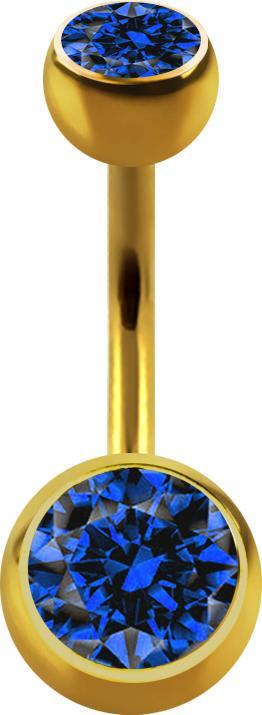 Star Piercing Banane vergoldet mit zwei Kugeln Kristall dunkelblau (ohne Messing, Chirurgenstahl 316L)