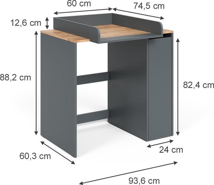 Actual product image Vichy Changing top Victor, Anthracite/golden oak, 68 x 60 cm 2 parts with changing mat