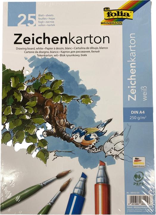 Produktbild Folia Zeichenkarton A4 25 Blatt 250g weiss (1 x)