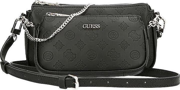 Actual product image Guess Dayane, Double Pouch, Leather Crossbody Bag, Black, 24 x 13.5 x 4.5