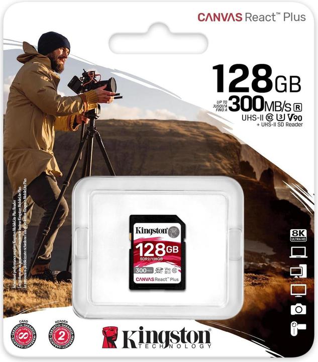 Actual product image Kingston Canvas React Plus SDXC (128 GB, SDXC, U3, UHS-II)