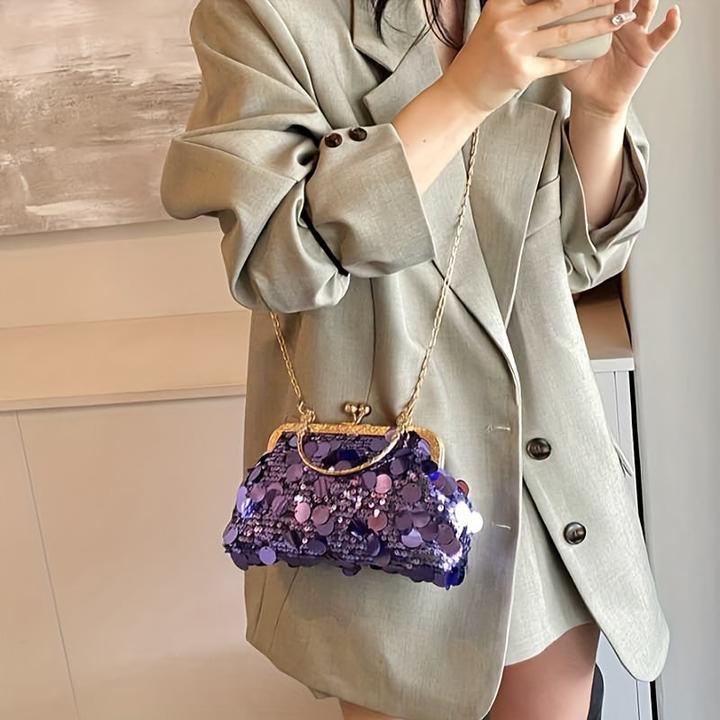 Immagine prodotto Only-Bags.Store Borsa crossbody d'ispirazione vintage con tracolla regolabile e paillettes.