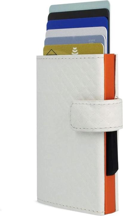 Ögon Design à -Gon Kartenhalter Kaskade Snap 9,7 x 7 cm Aluminium/Leder weiss