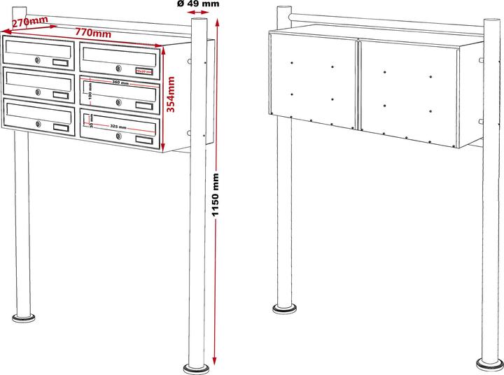 Produktbild Wiltec 6er Briefkastenanlage Edelstahl 2x3 Fächer Standbriefkasten Briefkasten