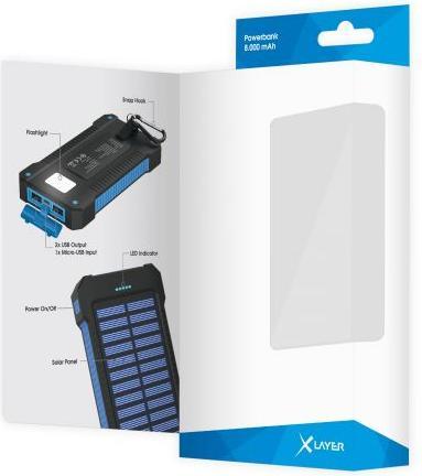 Produktbild Xlayer Powerbank PLUS Solar Black/Blue 8000mAh (8000 mAh, 5 W, 29.60 Wh)