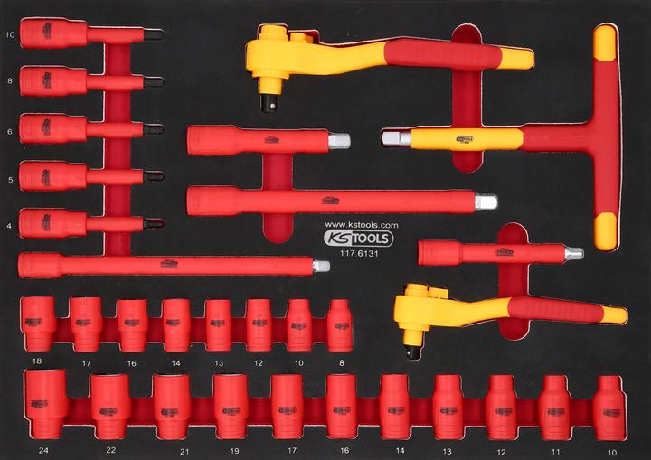 KS Tools 3/8"+1/2" Geïsoleerde dopsleutelset met momentsleutel in schuimrubberen inzetstuk