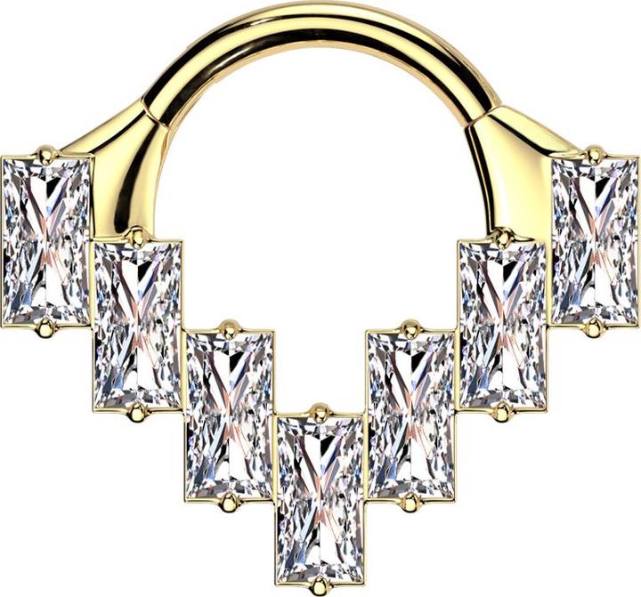 Actual product image Star Piercing Micro Segmentring klappbar vergoldet sieben rechteckige Kristalle silber (Titanium G23, without brass)